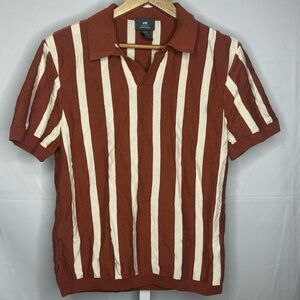 H&M Men's Polo with Brown and Cream Stripes